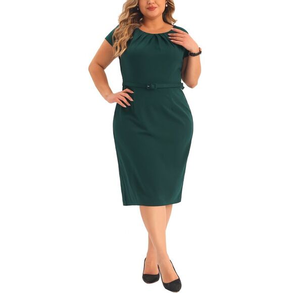 Plus Size Office 50s 60s Vintage Pencil Bodycon Wear to Work Dresses Dark Green - Picture 2 of 6